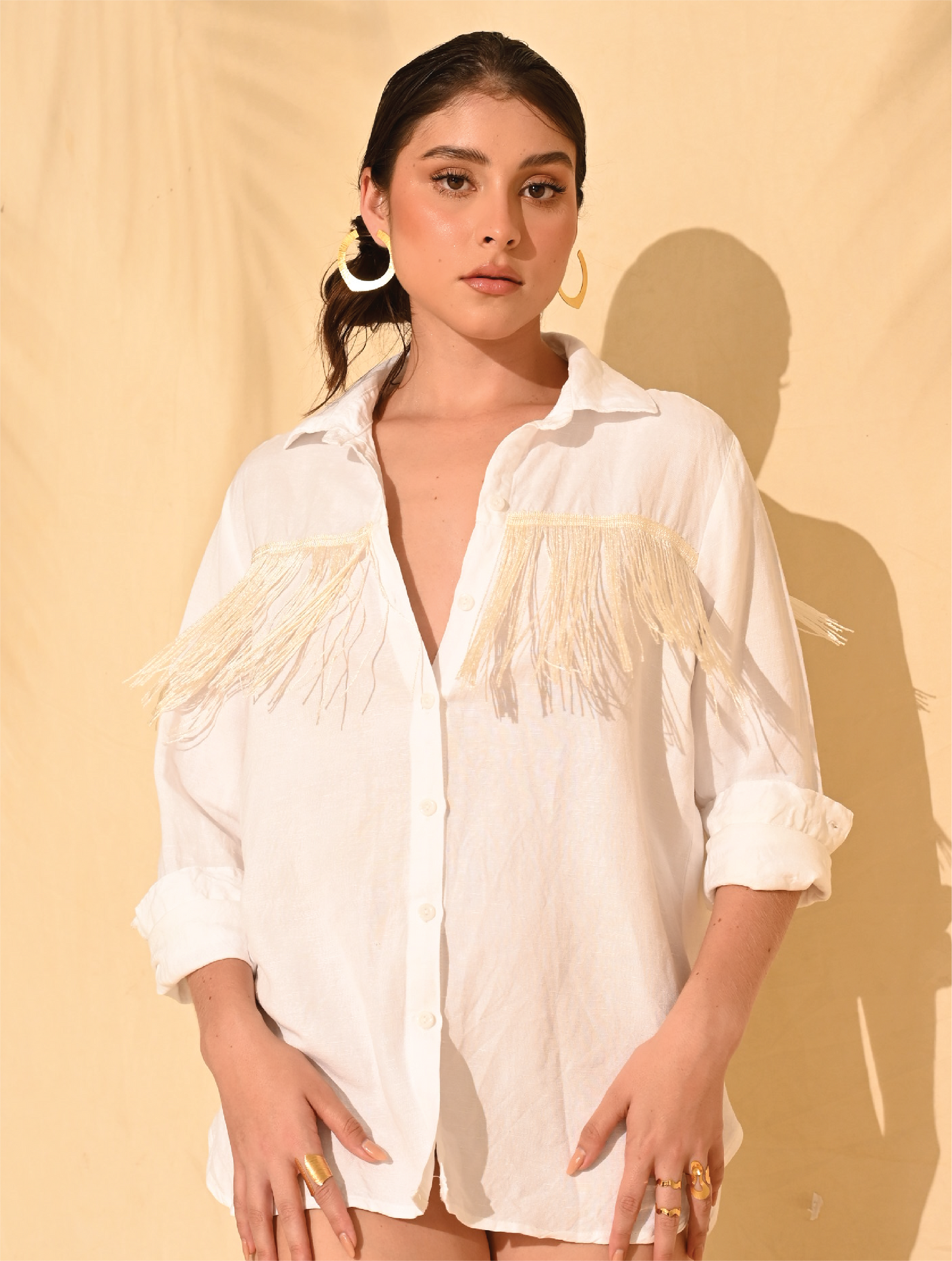 Camisa Oversized manga larga con flecos Tranquil Wave