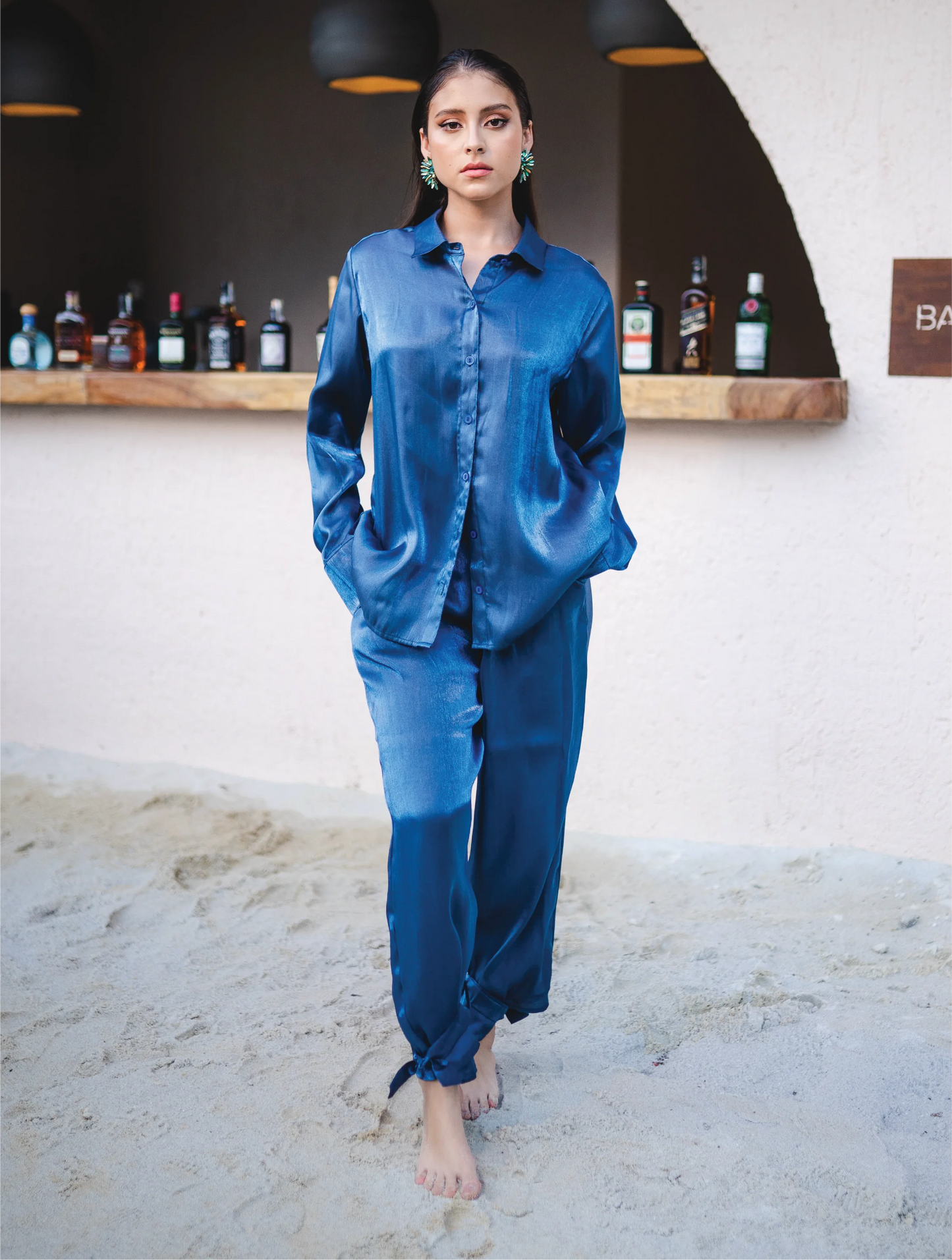 Camisa Oversized manga larga tela satinada Marrakech