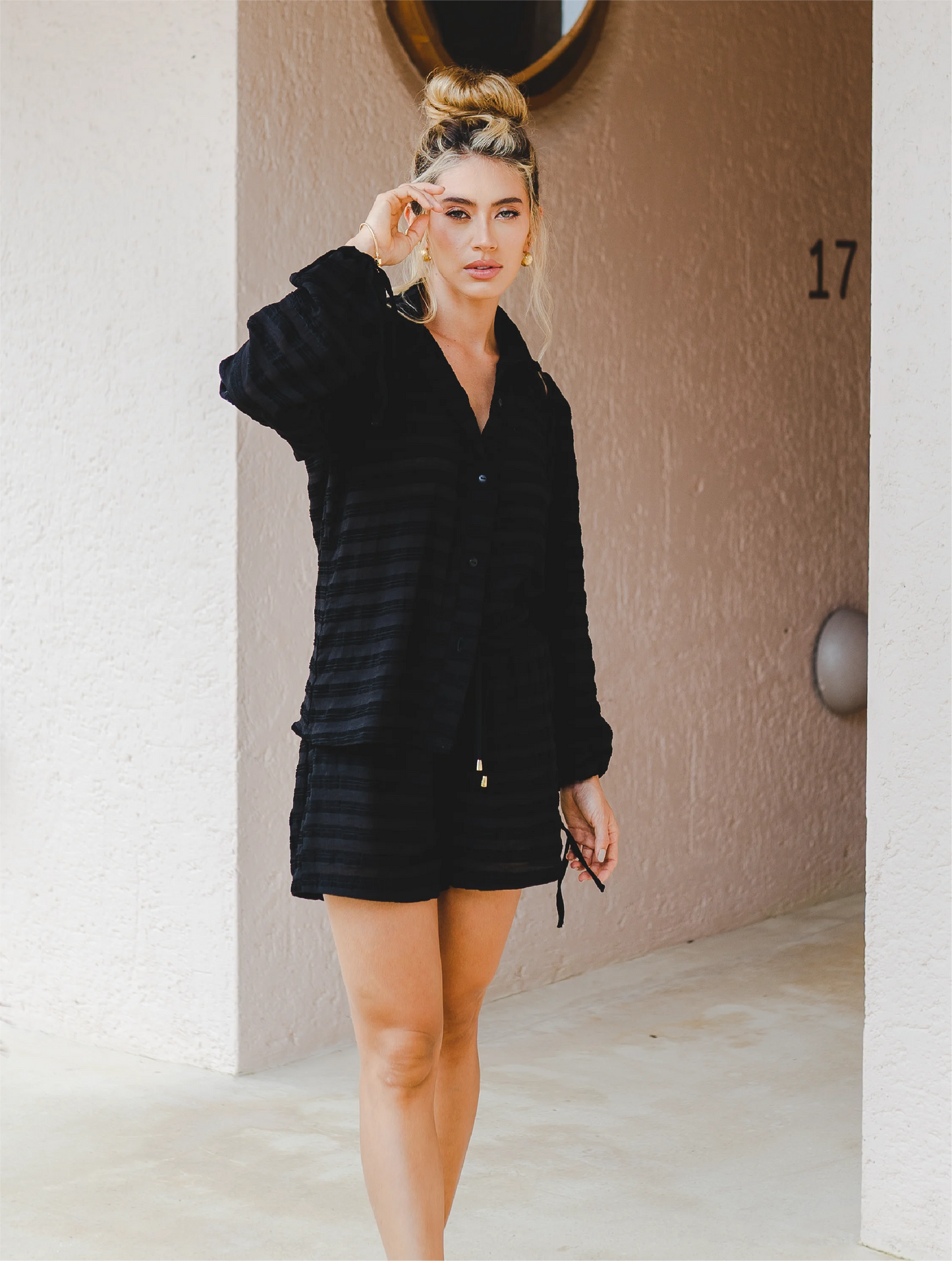 Short clásico tela con textura Casablanca