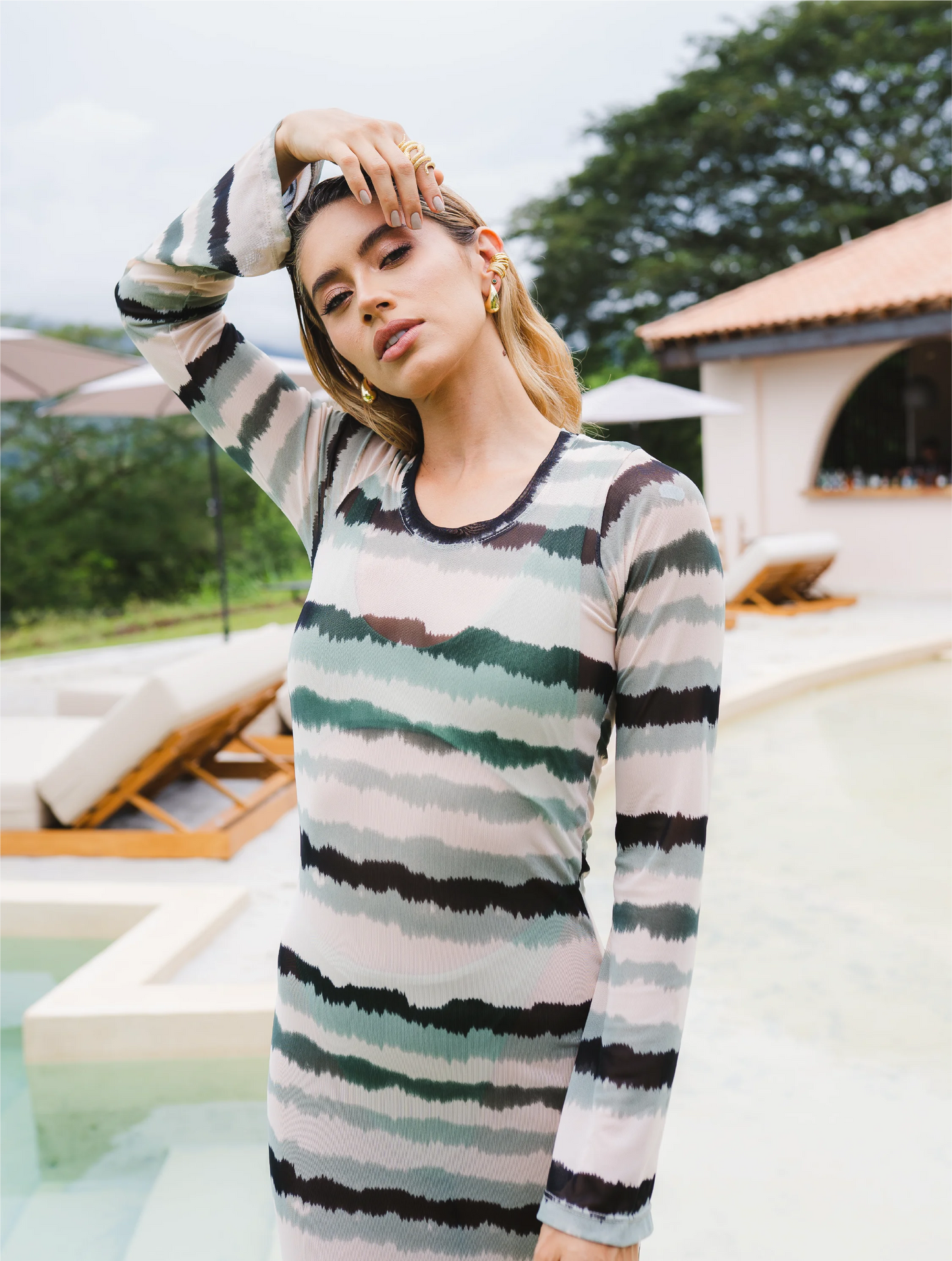 Vestido largo estampado en transparencia Palma Fina