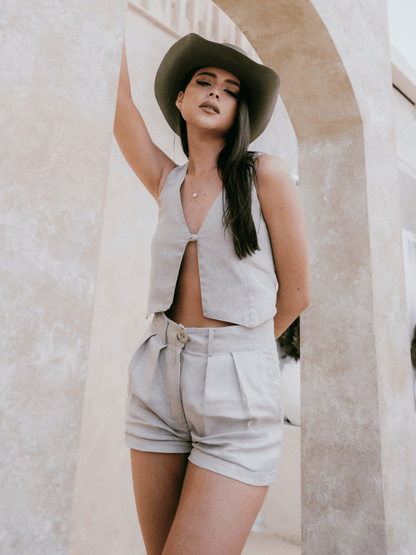 Chaleco corto en lino sin mangas Verano Eterno