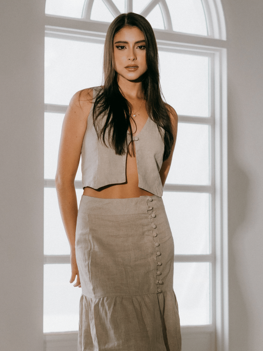 Chaleco corto en lino sin mangas Verano Eterno