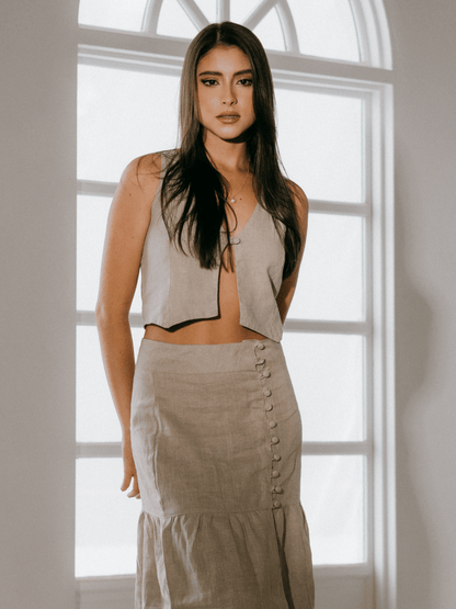 Chaleco corto en lino sin mangas Verano Eterno