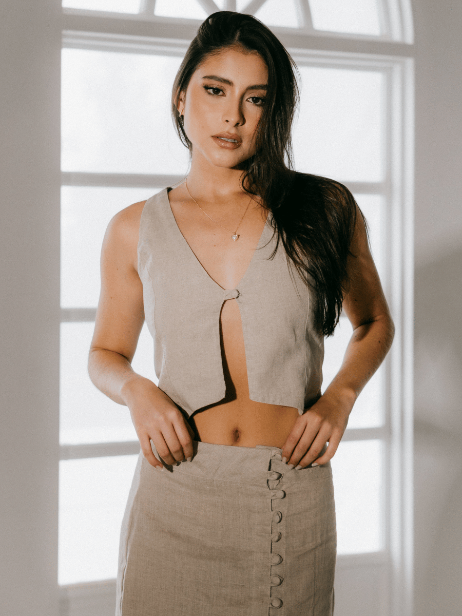 Chaleco corto en lino sin mangas Verano Eterno