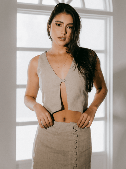 Chaleco corto en lino sin mangas Verano Eterno