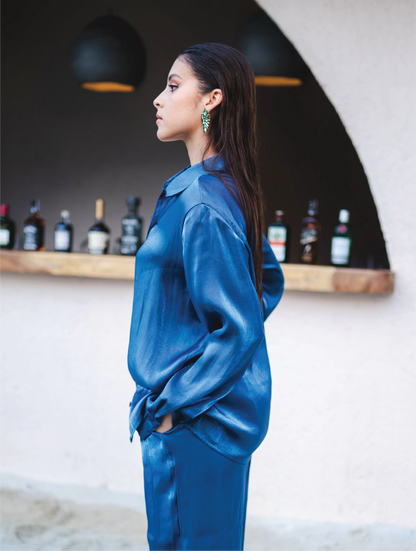 Camisa Oversized manga larga tela satinada Marrakech