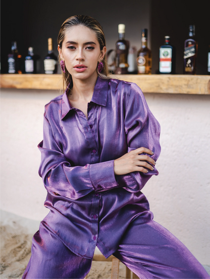 Camisa Oversized manga larga tela satinada Marrakech