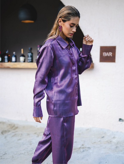 Camisa Oversized manga larga tela satinada Marrakech