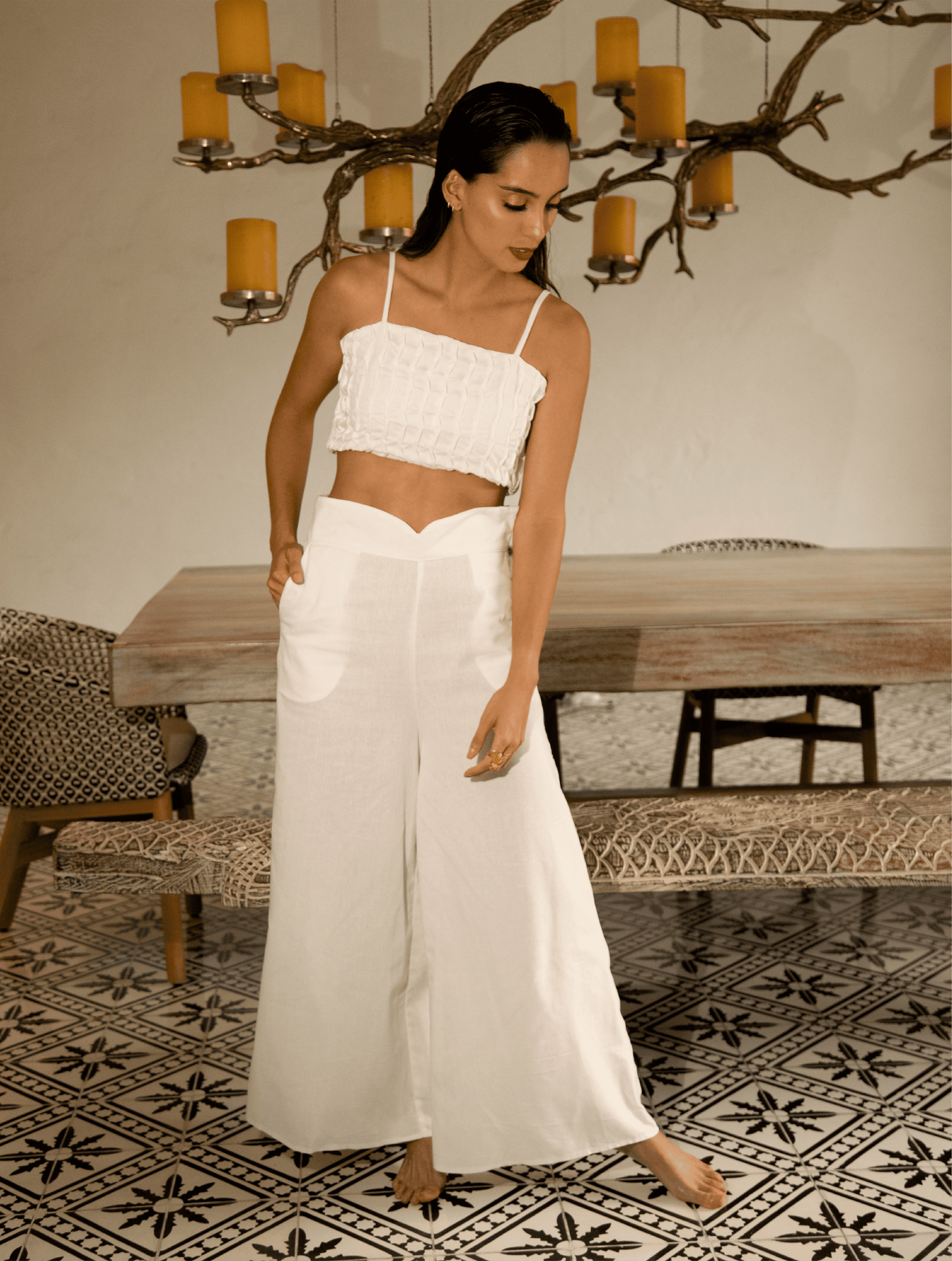 Pantalón clásico tiro alto bota ancha Dominika